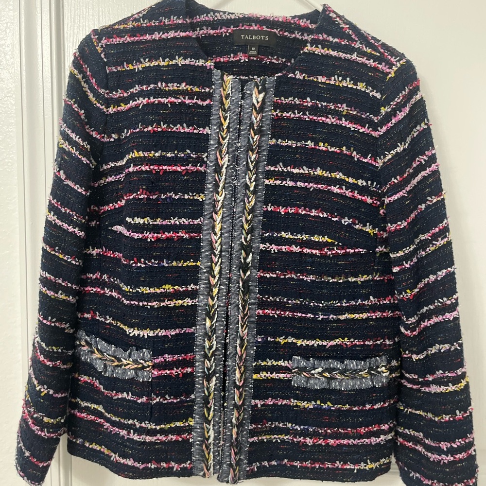[SKIRT & BLAZER SET] Navy blue multi-color threaded blazer and skirt